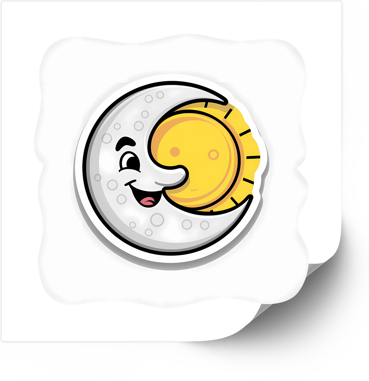 Cute Moon And Sun Eclipse Sticker | Smiling Cartoon Celestial Vinyl Decal