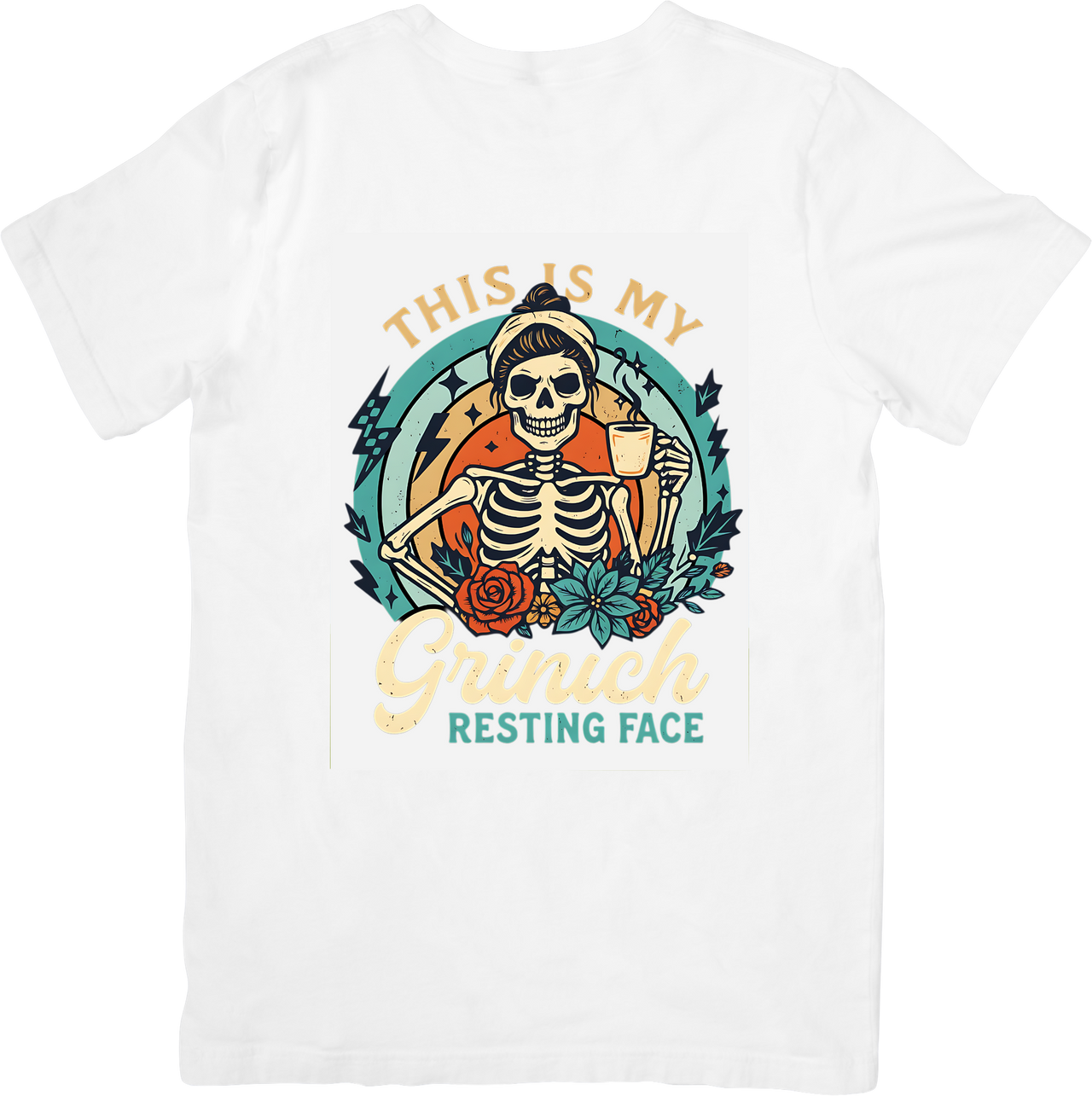 This Is My Grinch Resting Face Skeleton T-Shirt | Funny Christmas Floral Graphic Tee