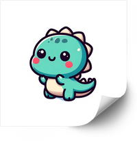 Thumbnail for Happy Kawaii Dinosaur Sticker | Cute Waving Teal Dino Vinyl Decal