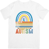 Thumbnail for In April We Wear Blue Autism Awareness T-Shirt | Rainbow Puzzle Ribbon Graphic Tee
