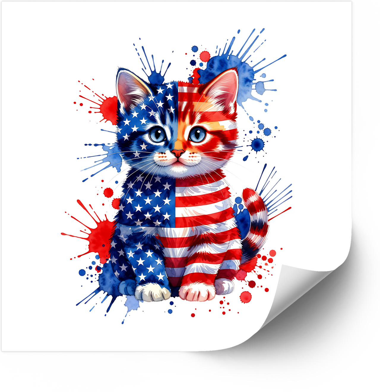 Patriotic American Flag Watercolor Kitten Sticker | Cute 4th Of July Cat Vinyl Decal